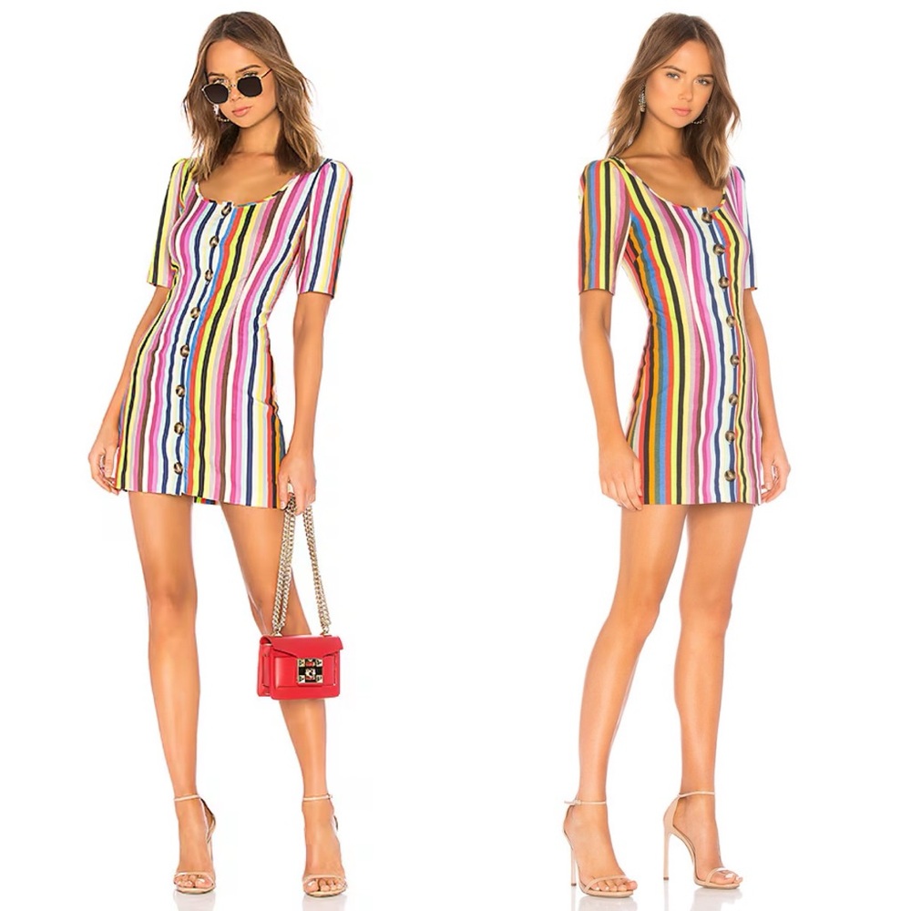 New LPA Button Up Linen Mini Dress in Rainbow Stripe